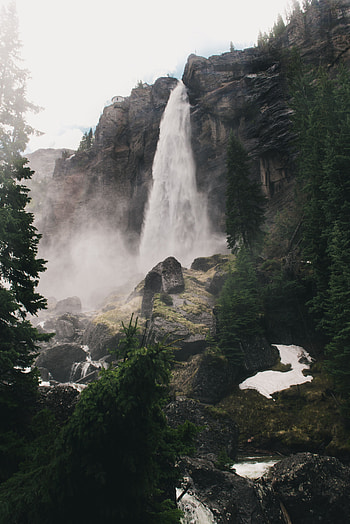 Landscape, Nature, Trees, Stones, Waterfall, Fog HD phone wallpaper
