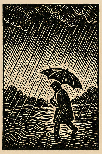 Rainfall Reverie: Vintage Stormy , rain, umbrella, silhouette, storm HD phone wallpaper