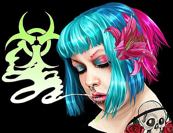 Biohazard, piercing, tattoo, goth, woman HD wallpaper