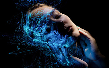 :), blue, black, fantasy, jellyfish, face, girl, woman HD wallpaper