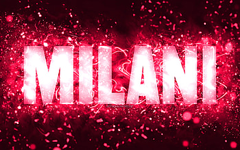 Happy Birtay Milani, , pink neon lights, Milani name, creative, Milani Happy Birtay, Milani Birtay, popular american female names, with Milani name, Milani HD wallpaper
