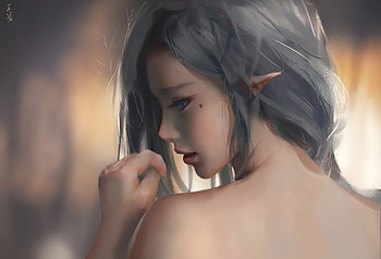Elf, woman, bare shoulder, digital art HD wallpaper
