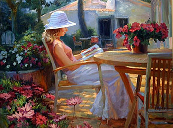 by Vladimir Volegov, artwork, gardens, flowers, paintings, people, woman, oils HD wallpaper