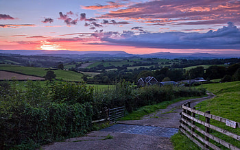 Landscape, Nature, Houses, Sunset, Sky, Clouds, Road, Evening, Silence, Descent, Fencing, Enclosure HD wallpaper