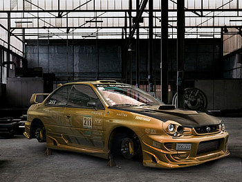 Underground Tuninng, subaru, tuned, car, missing wheel HD wallpaper