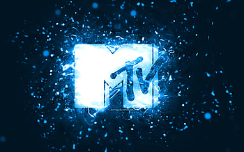 MTV blue logo, , blue neon lights, creative, blue abstract background, Music Television, MTV logo, brands, MTV HD wallpaper
