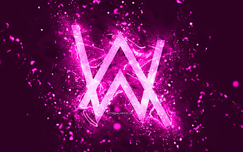 Alan Walker purple logo, , Norwegian DJs, purple neon lights, creative, purple abstract background, Alan Olav Walker, Alan Walker logo, music stars, Alan Walker HD wallpaper