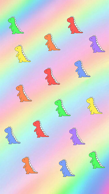 colorful dino dinosaur, aesthetic, colorful dino, girly, rainbow, pastel, cute HD phone wallpaper