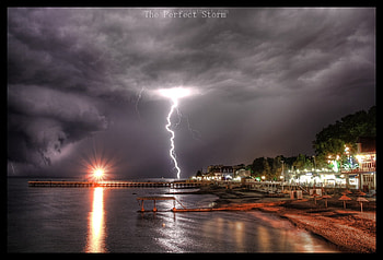 The_Perfect_Storm, night, lake, reflection, light, nature, sky, water, strom, cloud HD wallpaper