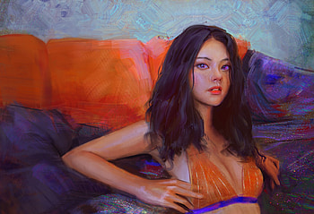 Girl, portrait, frumusete, mandy jurgens, art, fantasy, orange HD wallpaper