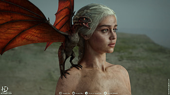 Mother of Dragons, daenerys targaryen, hossein diba, girl, fantasy, cg, dragon, face, game of thrones HD wallpaper