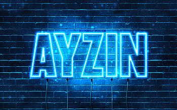 Ayzin, , with names, Ayzin name, blue neon lights, Happy Birtay Ayzin, popular arabic male names, with Ayzin name HD wallpaper