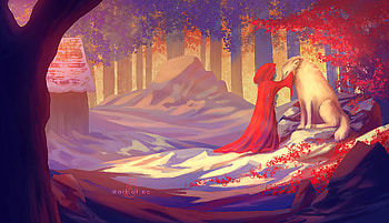 Winter Visit, wolf, artist, artwork, digital-art, artstation HD wallpaper