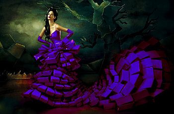 Box Lady, boxes, graphy, art, girl, beautiful, woman, fashion, digital, fantasy, pretty, gown, female HD wallpaper