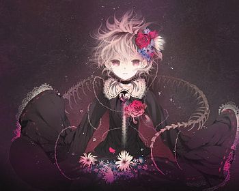 Anime Girl, nicepink eyes, cute, pink hair, dress, nice, pink, short hair, flowers, lovely, female HD wallpaper
