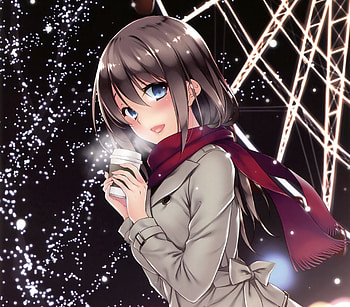 Drink, coffee, anime girl, winter HD wallpaper
