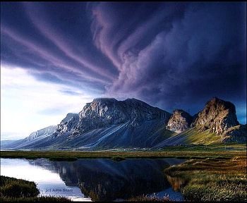 Storm at the peak - Julia Starr, river, grey, cliffs, swirling, grass, storm clouds, mountain HD wallpaper