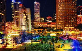 nathan phillips square in toronto, night, skyscrapers, peole, city, lights, square HD wallpaper