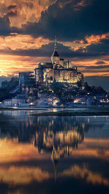 Mont Saint Michel, Travels, Sunset, Mobile HD phone wallpaper