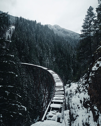 Nature, Trees, Mountains, Snow, Bridge, Snow Covered, Snowbound, Railway HD phone wallpaper
