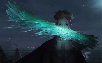 One Piece, blue, feather, fantasy, girl, luminos, naaas marco, dark HD wallpaper