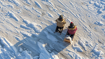 Winter Sledding Adventure, sledding, winter, snow, child HD wallpaper
