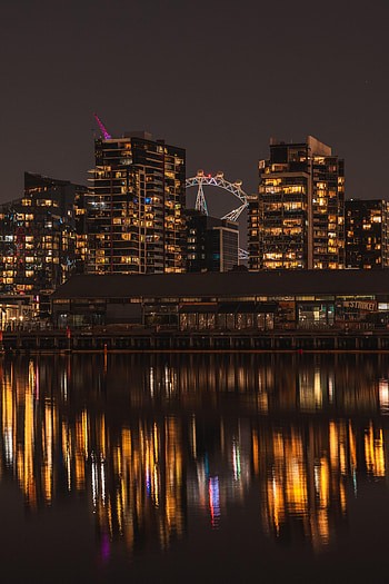 Cities, Building, Lights, Reflection, Night City HD phone wallpaper