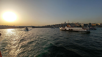 vehicle watercraft, istanbul water, boat sunset, ocean HD wallpaper