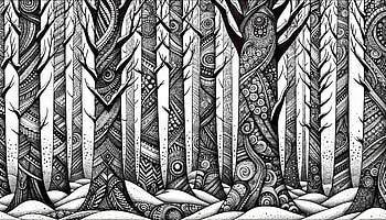 Enigmatic Winter Forest Pattern, winter, winter forest, Black & White, forest, Abstract HD wallpaper