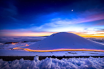 Light Trails Long Exposure Hills Snow Sunset, long-exposure, light, trails, nature, snow, sunset HD wallpaper
