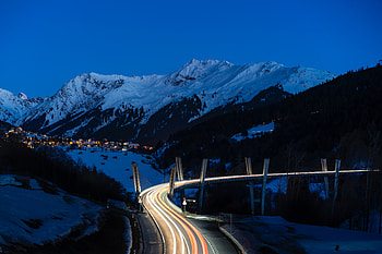 Bridge, , Road, Light, Night, Snow, Time Lapse, Winter HD wallpaper