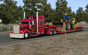 Kenworth W900, wheel loader transportation, Kenworth W900 3d, trawl, cargo transportation, delivery HD wallpaper