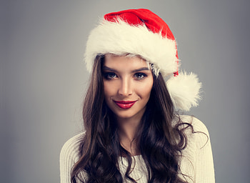 Red lips, girl model, red cap, brunette HD wallpaper
