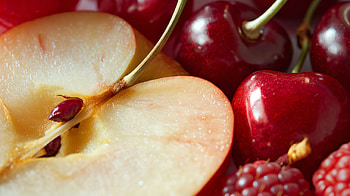 Vibrant Macro Apple and Cherries Fruit Splash, macro, apple, fruit HD wallpaper