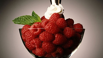 Food, Raspberry, Cup, Cream, Glass, Berry, Mint HD wallpaper