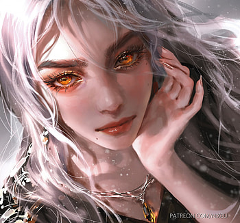 Amber, pendant, fantasy, art, nixeu, face, girl HD wallpaper