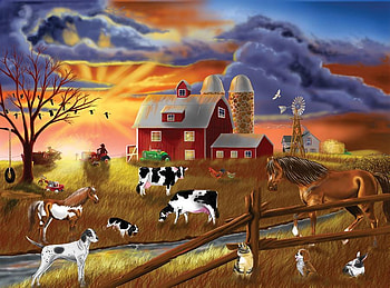 Green Acres, horse, dogs, cats, chickens, tractor, sun, windmill, barn, rabbits, farm, swing, sunburst, stormy, countrytrees, pigs, clouds, cattle HD wallpaper