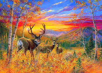 flaming sky, natur, deers, sky, animals HD wallpaper