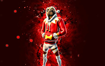 Christmas Doggo, , red neon lights, Fortnite Battle Royale, Fortnite characters, Christmas Doggo Skin, Fortnite, Christmas Doggo Fortnite HD wallpaper