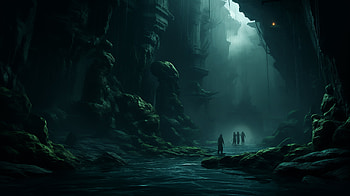 Water Cave, cave, dark ambiance, AI Art HD wallpaper