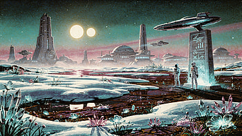 Twin-Sun Crystal City —, Alien Planet, Futuristic City, Spaceship HD wallpaper