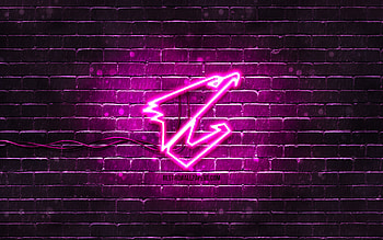 Aorus purple logo, , purple brickwall, Aorus logo, brands, Aorus Gigabyte, Aorus neon logo, Aorus HD wallpaper