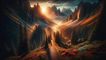 Majestic Mountain Hiking Trail, hiking trail, landscape, mountain, sunrise, forest HD wallpaper
