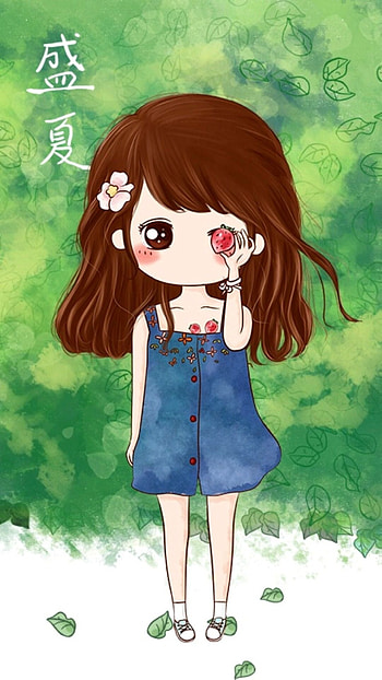 Cute Cartoon Girl, Adorable Background HD phone wallpaper
