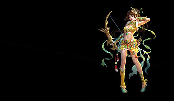 Archer, black, fantasy, yellow, game, girl HD wallpaper