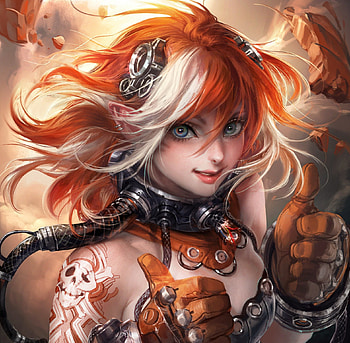 Thumbs Up, orange hair, cute, long hair, beauty, lady, 3d, cg, fantasy girl, maiden, , female, sexy, hot, girl, beautiful, fantasy, realistic HD wallpaper