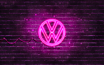 Volkswagen purple logo, purple brickwall, , Volkswagen new logo, cars brands, VW logo, Volkswagen neon logo, Volkswagen 2021 logo, Volkswagen logo, Volkswagen HD wallpaper