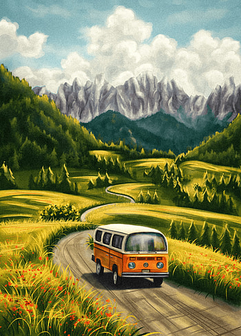 Art, Summer, Path, Journey, Van HD phone wallpaper