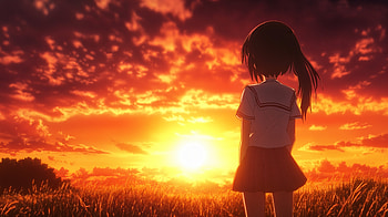 Anime Sunset: A Stunning Ultra, Anime, anime sunset, girl, silhouette, anime girl HD wallpaper