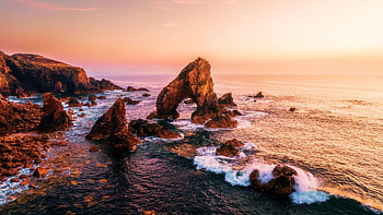 Head sea arch, Donegal, Ireland, sea, rocks, coast, sunset, sky HD wallpaper